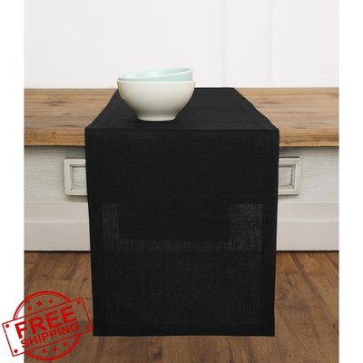 Solino Home Black Linen Table Runner 14 x 90 Inch
