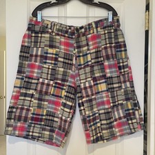 Old Navy Surplus Shorts Mens 36 Indian Madras Plaid Patchwork 11  Inseam Bermuda