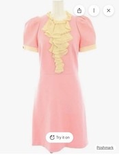 Authentic Gucci Jersey Ruffled Dress Knee Short Sleeve Puff Interlocking XS