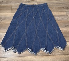 BE-GIRL Women's Blue Denim Maxi Skirt 3XL Frayed Hem Casual Jeans Boho Hippie