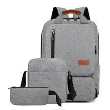Grey Business Laptop Waterproof Backpack Travel College School Bag Set