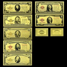 US 1 2 5 10 20 50 100 Dollars Gold Foil Banknotes 7pcs Plastic Money Set Gifts