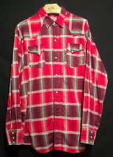 Vtg LEVI's Authentic Western Wear LS Pearl Snap Shirt - Red Black White Plaid