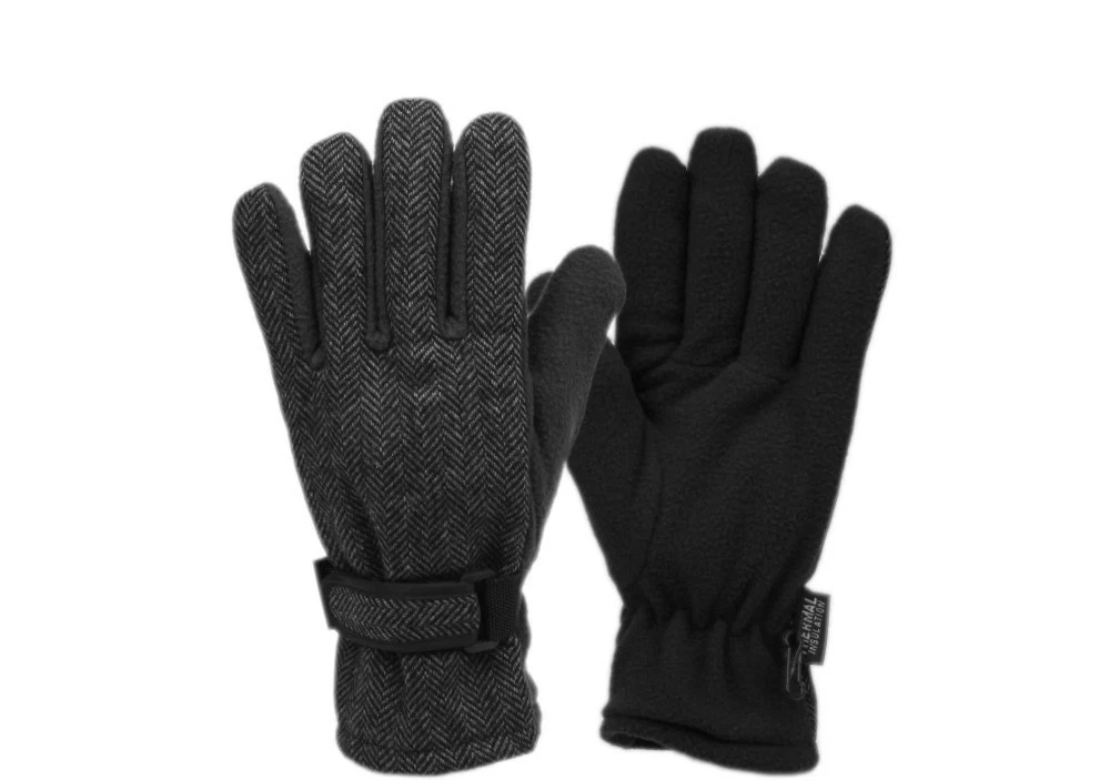 EPOCH Termal Insulation Herringbone wool blend Men’s Gloves - Black - Large