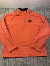 Harley-Davidson Sweater Mens Large Orange Fleece Quarter Zip Mock Neck Pullover