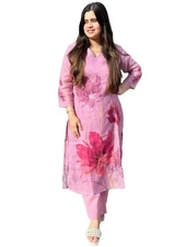 GoSriKi Women's Rayon Viscose Printed Straight Kurta with Pant