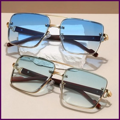 Men's Metal Sunglasses Square Half Frame Rice Nails Casual Trend Personality