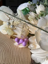 New Set Of 2 Gold-plated Stainless Steel Earrings In Heart Shape Yellow &Purple