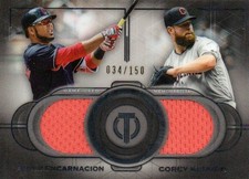 2019 Topps Tribute Edwin Encarnacion Corey Kluber Game Used Memorabilia 034/150