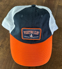 Illinois Fighting Illini Logo Patch-Blue/Orange/White Mesh Back Trucker Hat/Cap