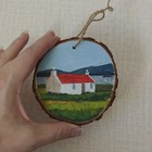 Hand Painted Wood Ornament Round Hanging Holiday House Scene Contemporary Decor — photo 3
