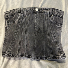 Hm Black Denim Strapless Corset Top Solid Opaque Womens Size S Hm Black Denim Strapless Corset Top Solid Opaque Womens Size S