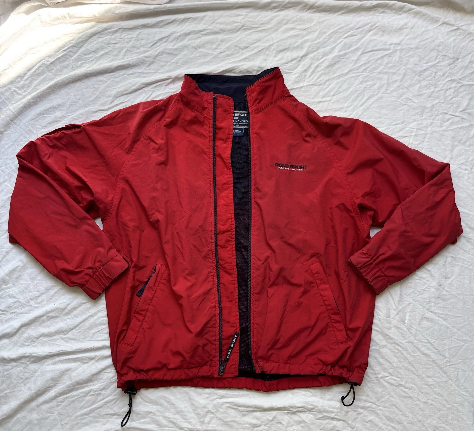 Vintage Polo Sport Ralph Lauren Red Windbreaker Jacket Spell Out Zip-Up Size M