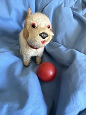 Vintage Working Wind Up Toy Dog with Red Ball Moving Tail 6 Inch