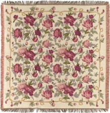 NEW 60"  "LAURA" ROSES BELGIAN TAPESTRY TABLE CHAIR THROW BED SPREAD 792