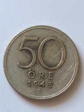 Choose SWEDEN 50 HOURS SILVER 1943-1950 GUSTAV V LARGE CROWN SILVER COIN SWEDEN