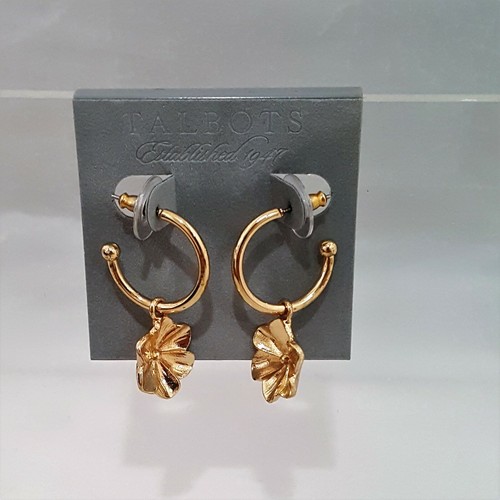 Talbots Women's Gold Plated Flower Hoop Earrings MSP $29.50 NWT - Picture 2 of 4