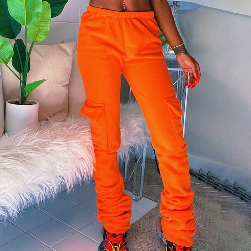 Woman fuzzy elastic Waist Pant Solid 