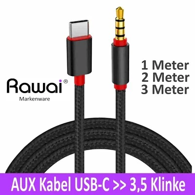 RAWAI Audio Adapter Kabel USB Typ C Aux Klinke 3,5mm Stecker Auto stereo sound 1m 2m 3