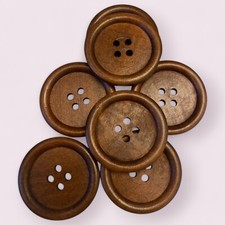 Large Round Brown 38mm Wooden Sewing Buttons Scrapbooking 4 Holes Crafts