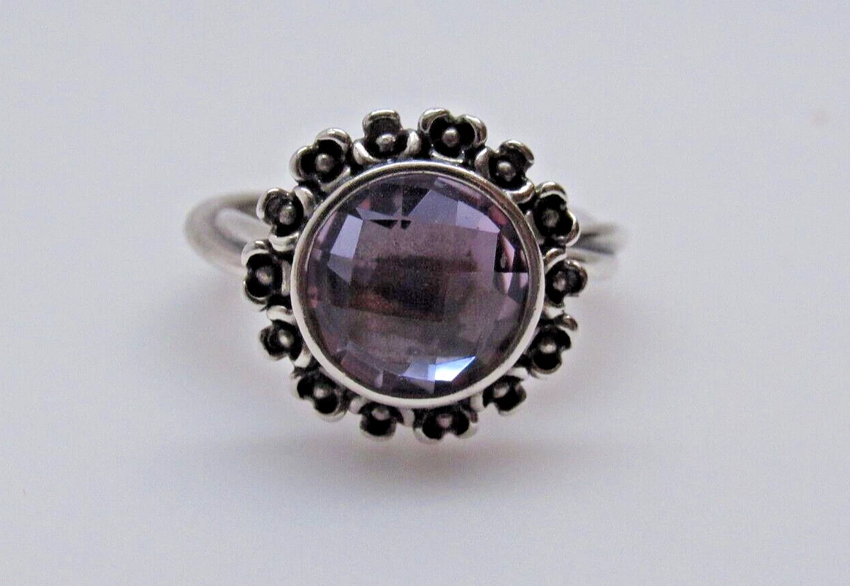 New Pandora Floral Elegance Light Amethyst SIZE 50 Sterling Ring