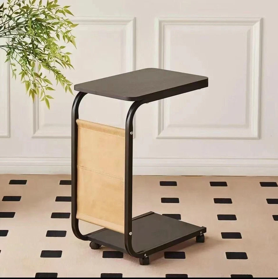 Tavolino da Caffe Porta Pc Laterale Divano Letto Metallo legno con Ruote Moderno - Immagine 2 di 2