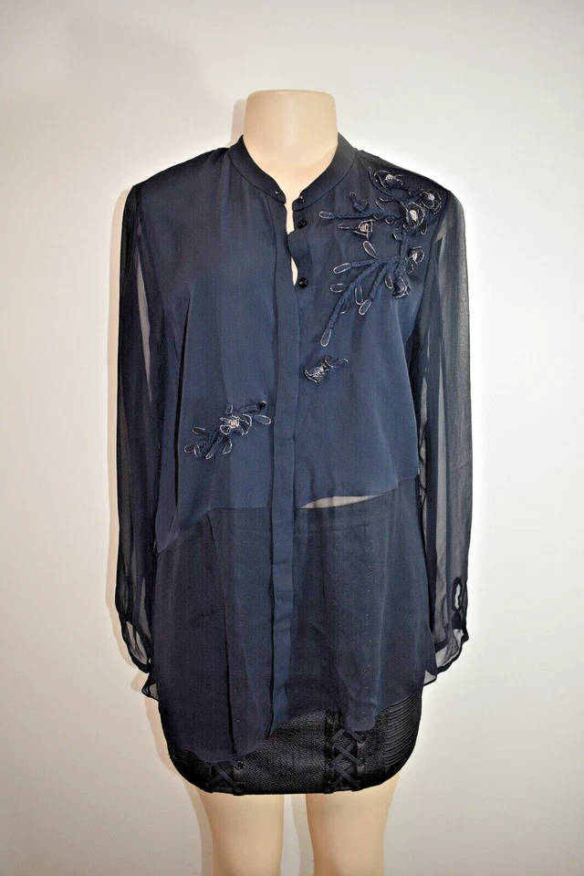 Top floral para mujer TAHARI azul oscuro de gasa transparente talla grande en oferta rn Foto 2 de 4