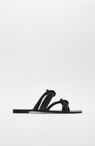 Zara Black Leather Woven Tubular Striped Mule Slide Sandals UK7 EU40 US9 # 414 - 第 2/8 張圖片