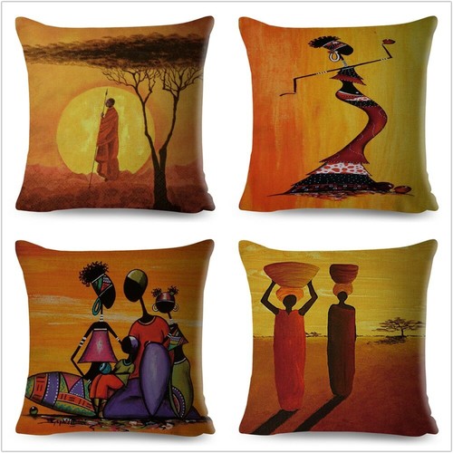 Orange Abstract Painting Africa life Collection African Woman Home Decor Pillow - Picture 2 of 38