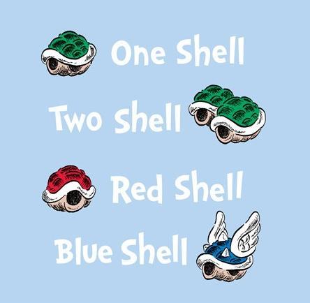 School Teacher Gift Seuss One Fish Mario Shell Satire Teefury Men Shirt NEW - Afbeelding 1 van 2