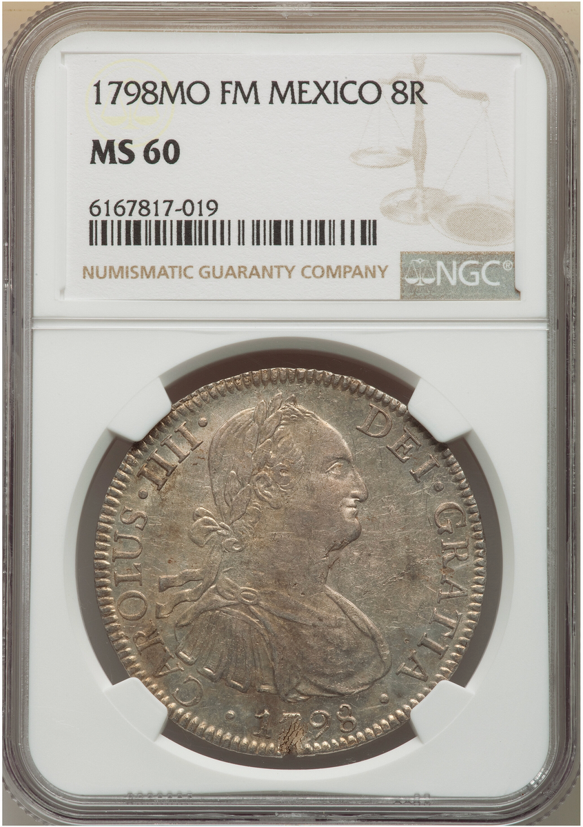 Mexico: Charles IV 8 Reales 1798 MO FM MS60 NGC, UNC! Silver Coin