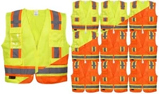 OrangeGear® Class 2 Two-Tone Reflective Stripes Surveyor Vest (10 PacK)