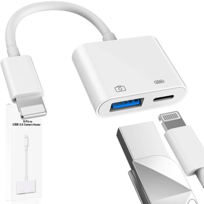 [2 in 1] 8-PIN to USB 3.0 OTG Adapter for iPhone Connect USB Flash Drive, Camera