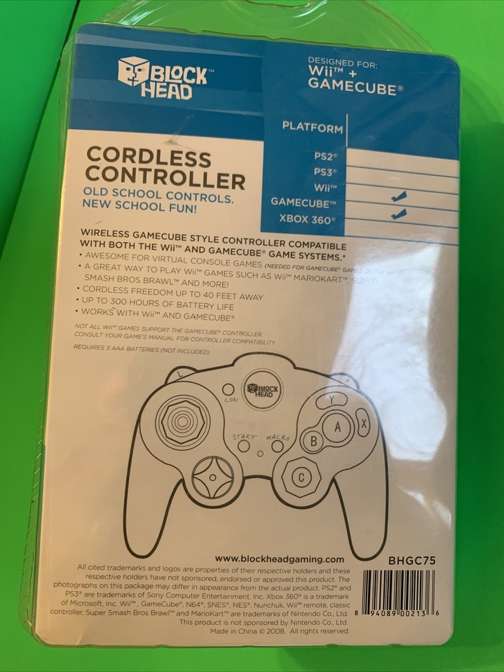 New Block Head Wireless GameCube Wii Controller Cordless w/ Dongle ...