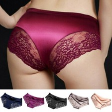 Shiny Satin Silky Knickers Sexy Briefs Women Underwear Lace Panties Seamless UK