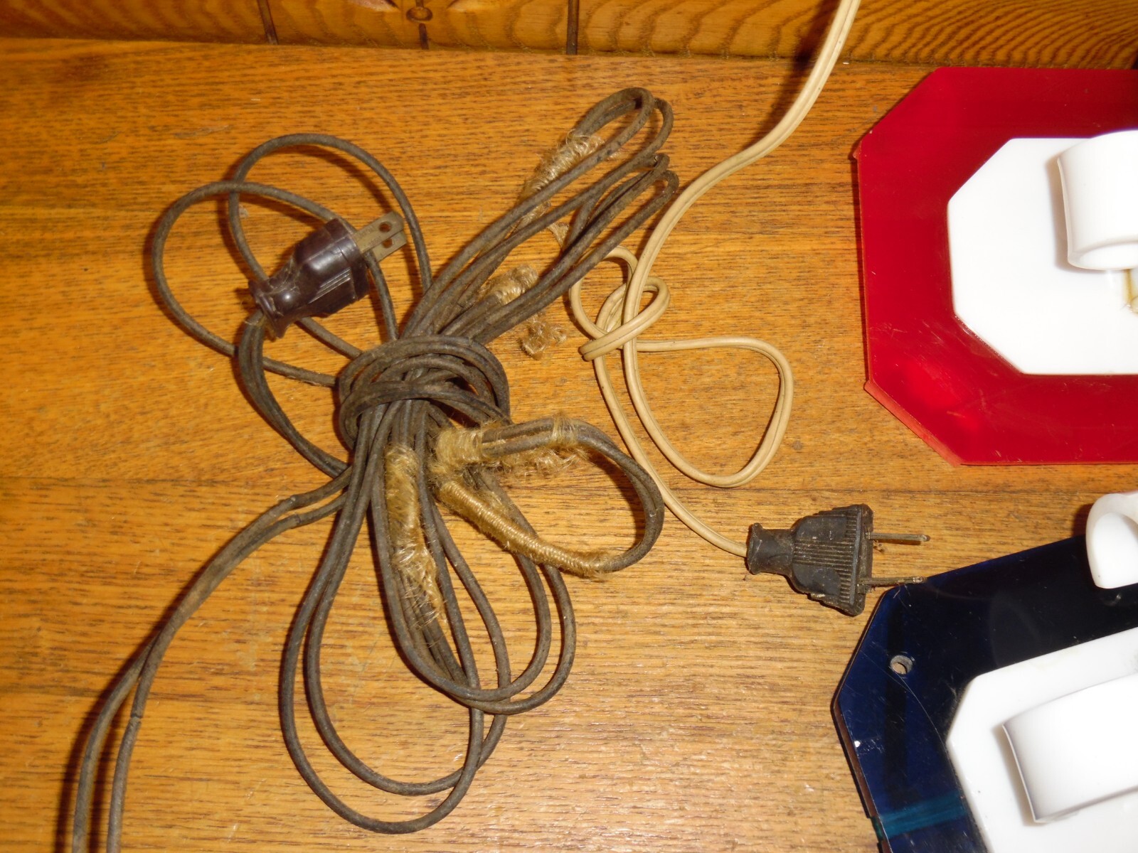 2 Vintage Retro Modern Red & Blue Bakelite Wall Lamp Sconces - AS IS