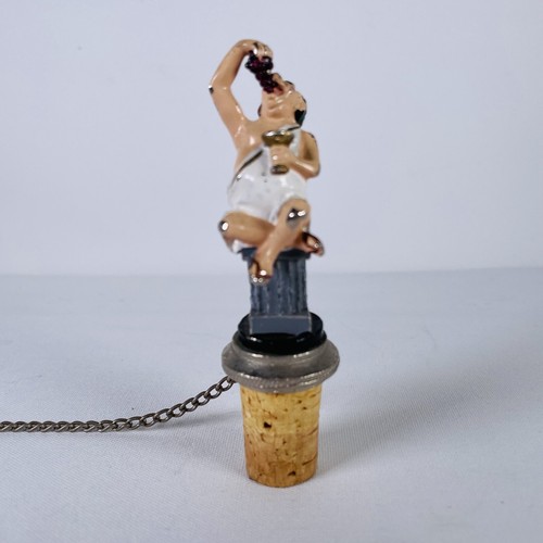 Vtg WTU Pewter Emperor Figure Eating Grapes Wine Bottle Stopper Cork Ring Chain - Picture 7 of 12