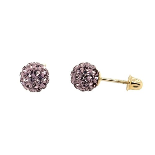 14K Yellow Gold Round Crystal Ball Screw Back Stud Earrings 10 mm - Picture 13 of 27