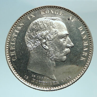 1888 DENMARK King Christian IX 25th Anniversary Silver 2 Kroner Coin ...