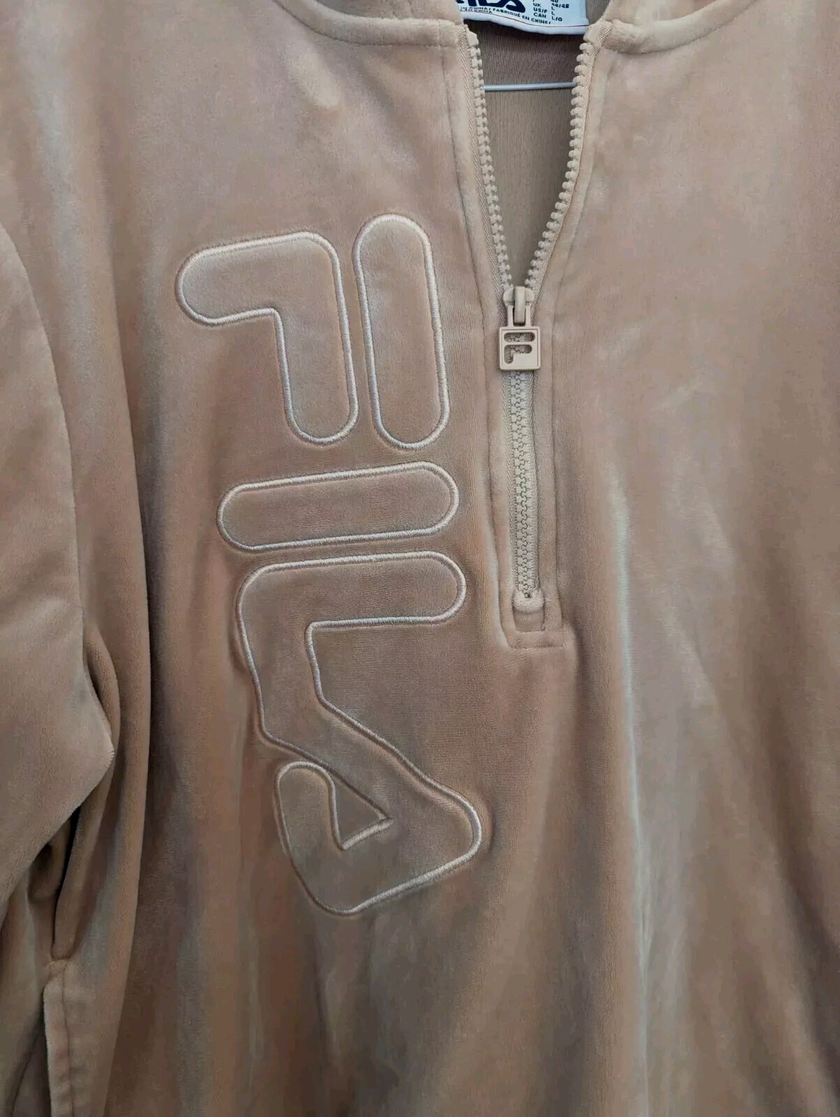 Felpa con cappuccio FILA rosa 1 4 zip velluto velluto donna taglia large morbida comoda