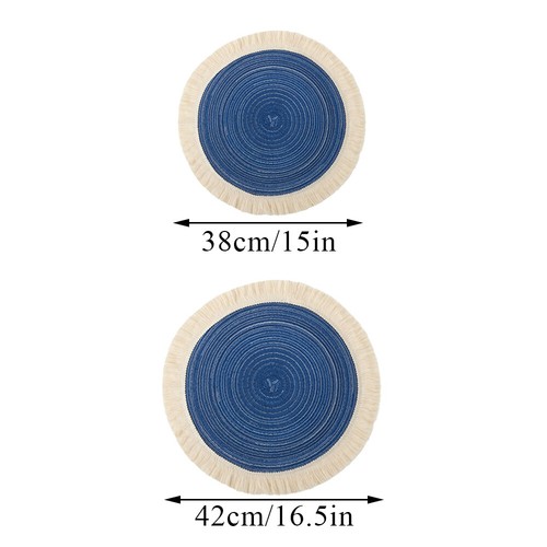 Round Tassel Woven Placemats Non-Slip Dining Table Mats Simple Classic Vintage B - Picture 11 of 15