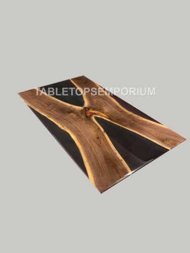 Acacia Wood Coffee Table With Black Epoxy Resin Handmade Luxury Furniture - Picture 1 of 3