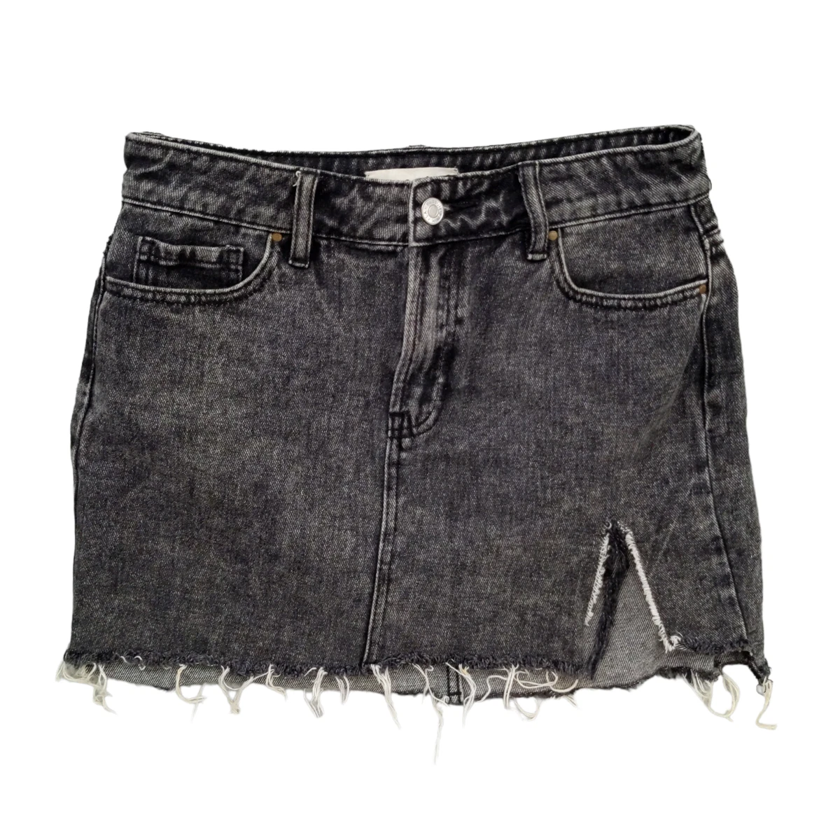 PacSun Mini Jean Skirt Black Stone Wash Cutoff Raw Hem Distressed