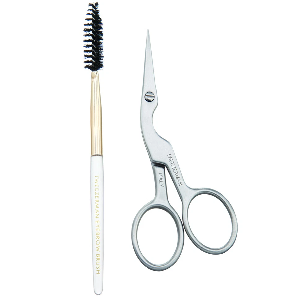 Tijeras y cepillo para modelar cejas profesionales de acero inoxidable Tweezerman #2914-P Foto 3 de 4