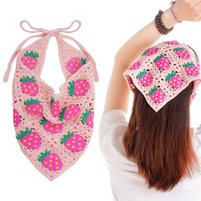 Pink Crochet Head Scarf Bandanas Headbands Hair Scarf for Women Girls Knitted St