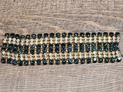 Vtg Signed Bijoux MG Czech Glass Rhinestone Multicolor Mesh Bracelet 6.5'' 