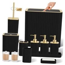 Bathroom Accessory Set - Bathroom Set, 12PC Bathroom Bath Set Black&gold