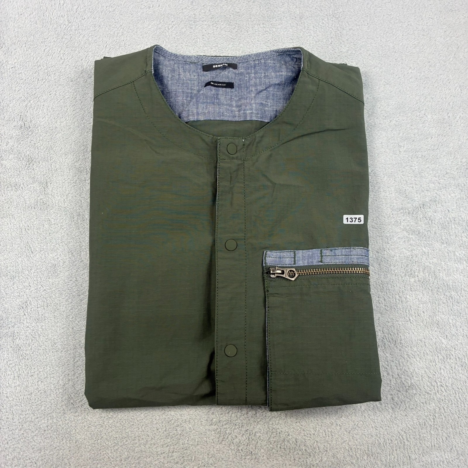 Denham Khaki Green Japanese Collarless Lrg Overshirt Jacket L/S Button Up Shirt image 8