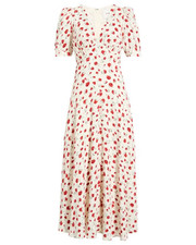 New, Reformation Naira Midi Dress in White/Red Sz 8 #MD2726