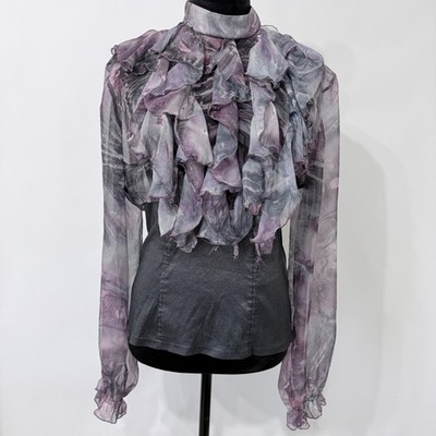 Sheer Ruffle Fairy Grunge Top Medium Smoky Purple Gray Goth Romantic Avant Garde